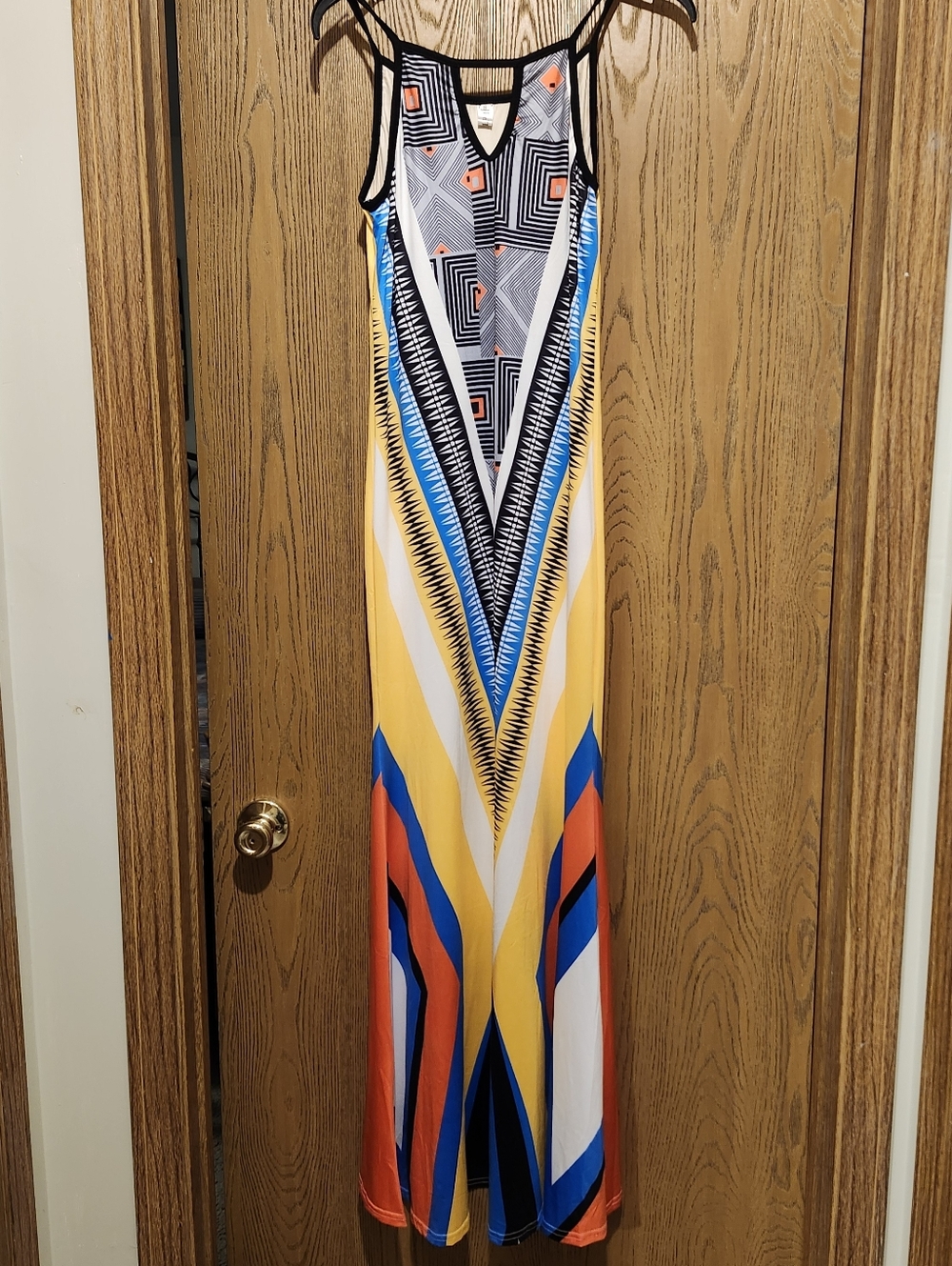 Vibrant Yellow Multicolor Geometric Maxi Dress